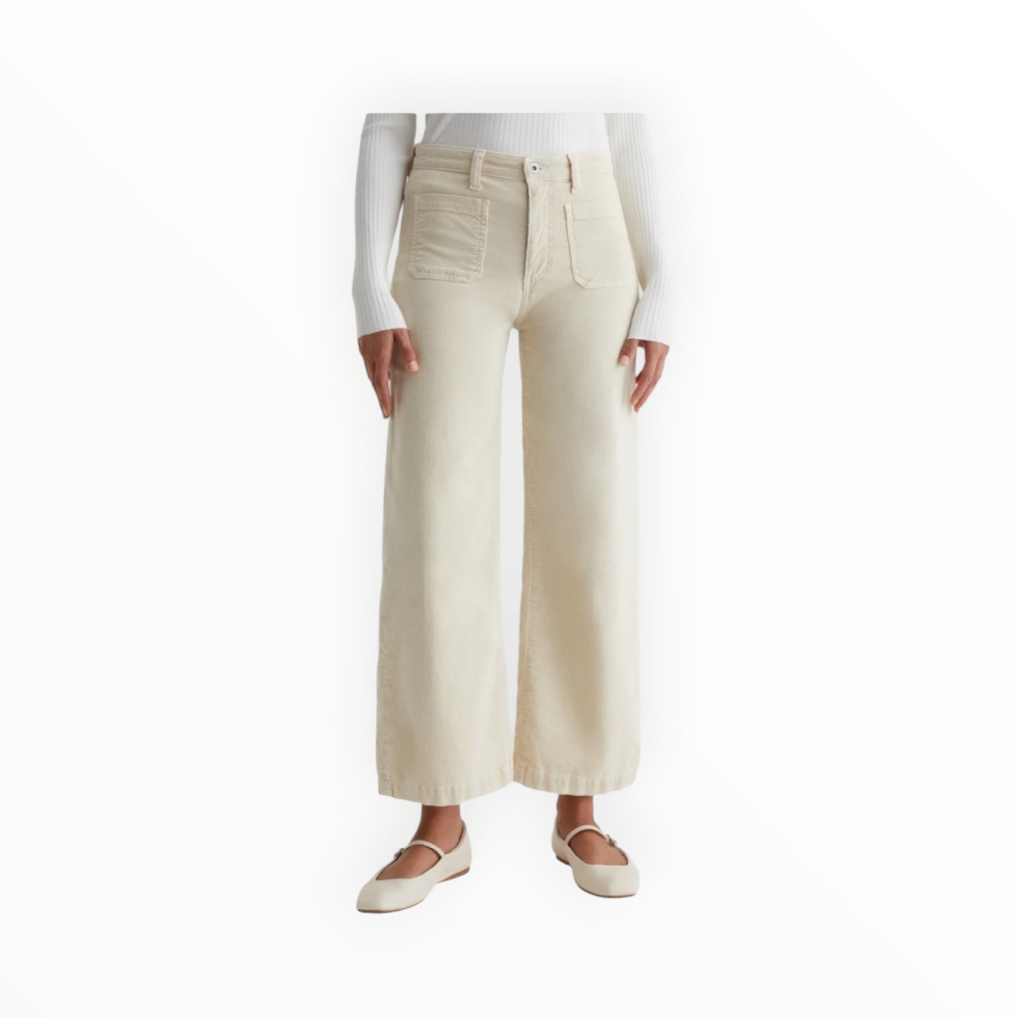 AG Jeans Kassie Corduroy High Rise Wide Leg Crop- Sulfur Cream Froth