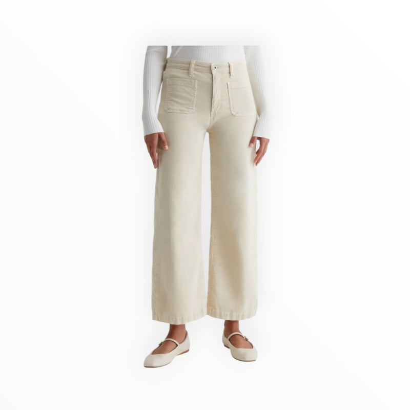 AG Jeans Kassie Corduroy High Rise Wide Leg Crop- Sulfur Cream Froth