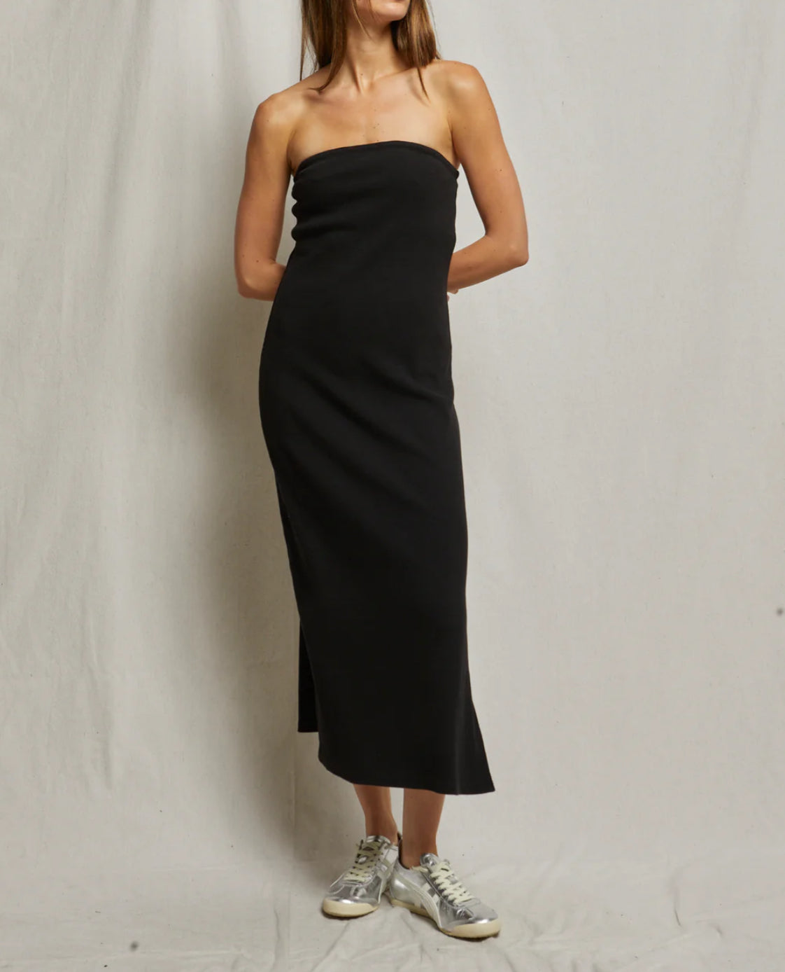 perfectwhitetee Nadine Structured Rib Strapless Dress - True Black