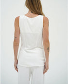 LNA Long Line Linen Vest - Whisper White