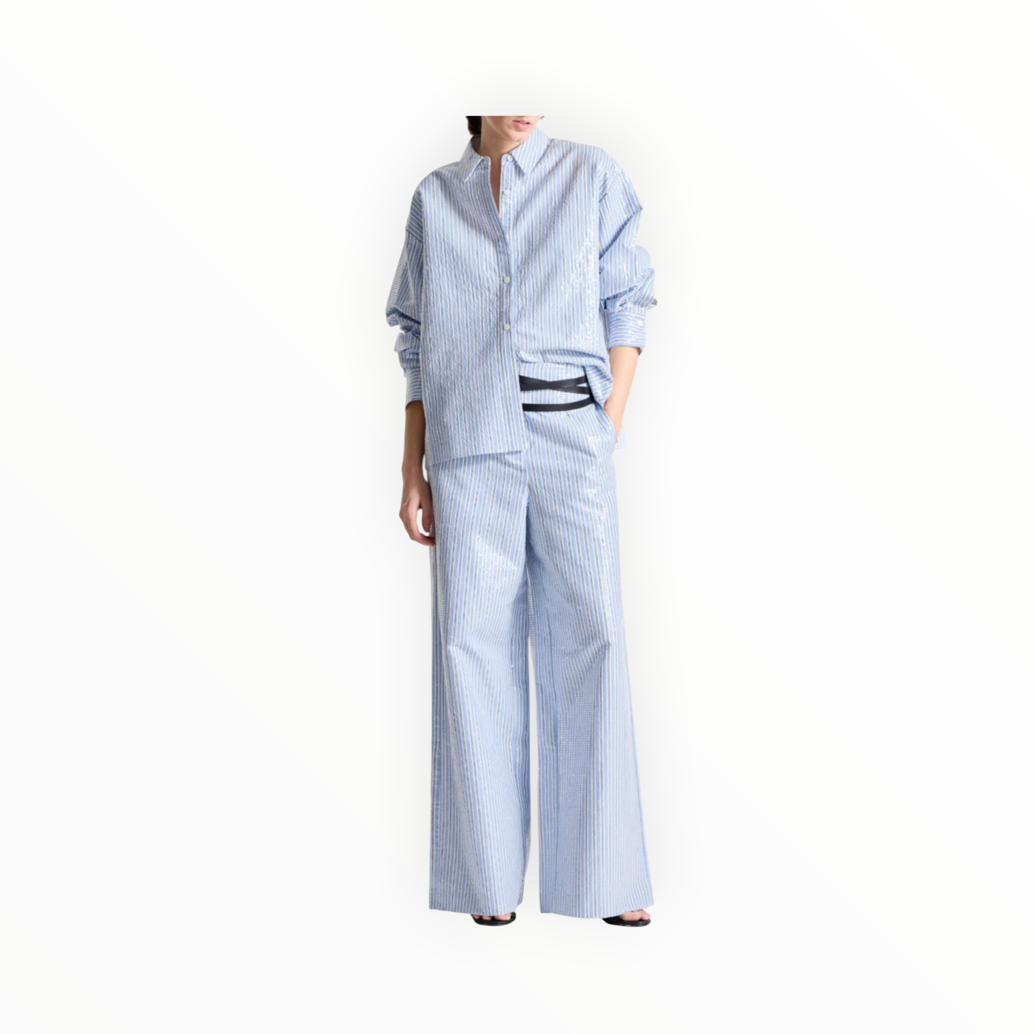 saint art Bradley Sequin Pinstripe Shirt - Blue Stripe