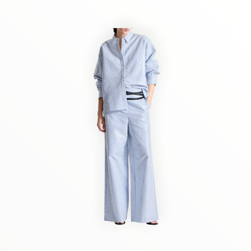 saint art Bradley Sequin Pinstripe Shirt - Blue Stripe