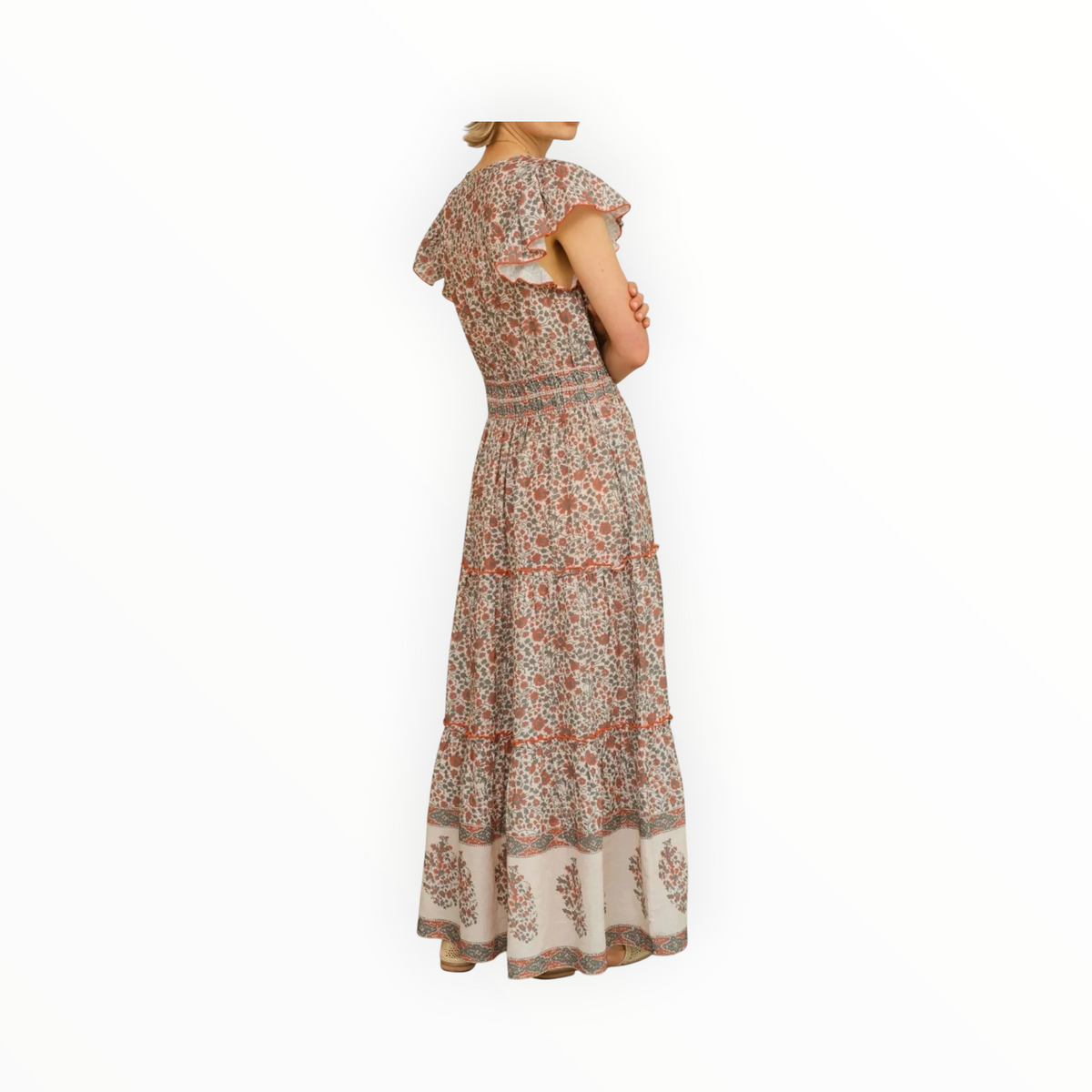 M.A.B.E Della Print Maxi Dress - Rust/Khaki