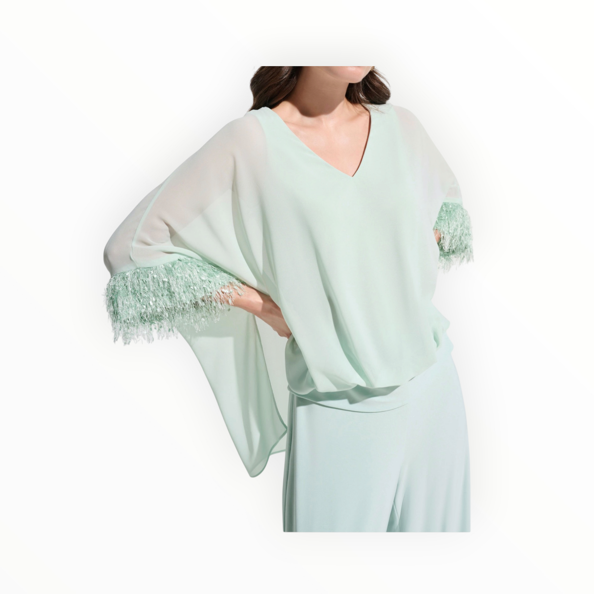 Joseph Ribkoff Chiffon Poncho Top With Novelty Trim - Pistachio