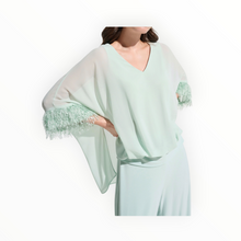 Joseph Ribkoff Chiffon Poncho Top With Novelty Trim - Pistachio