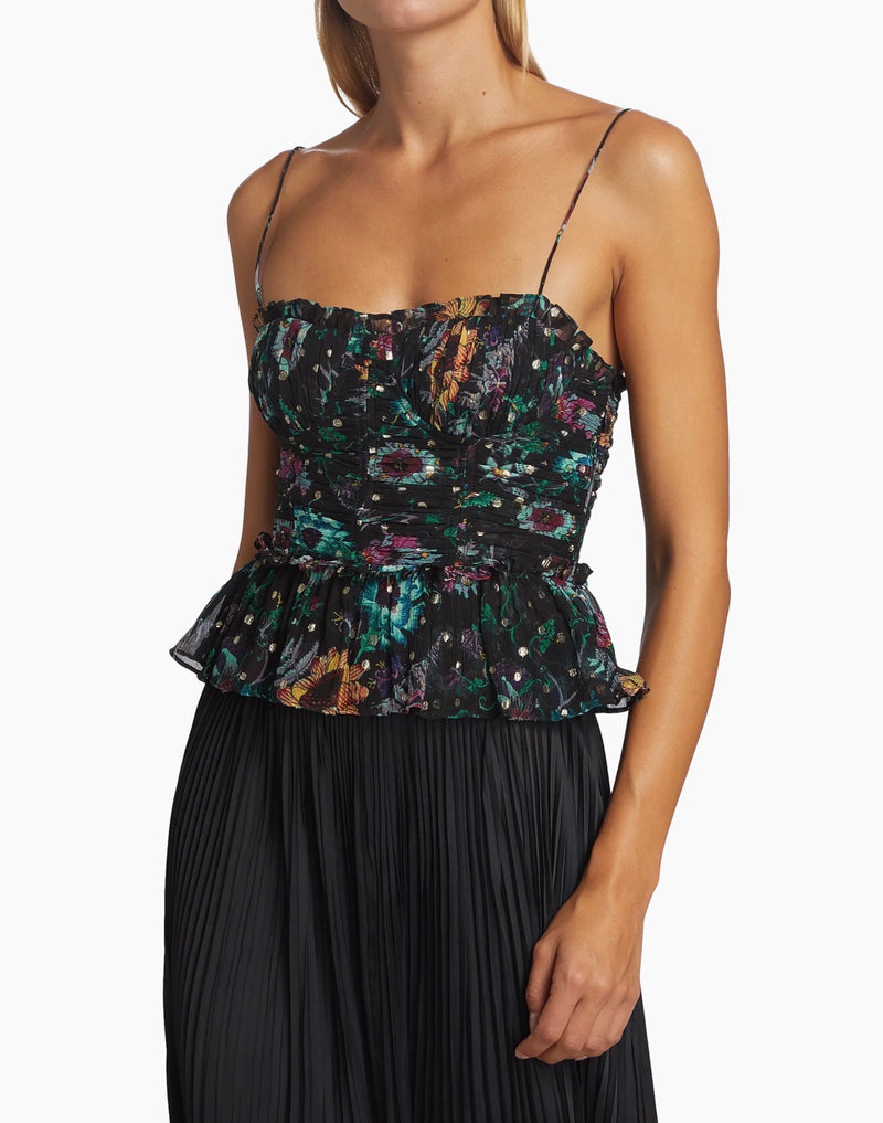 Ulla Johnson Amabel Silk Floral Top - Black Iris