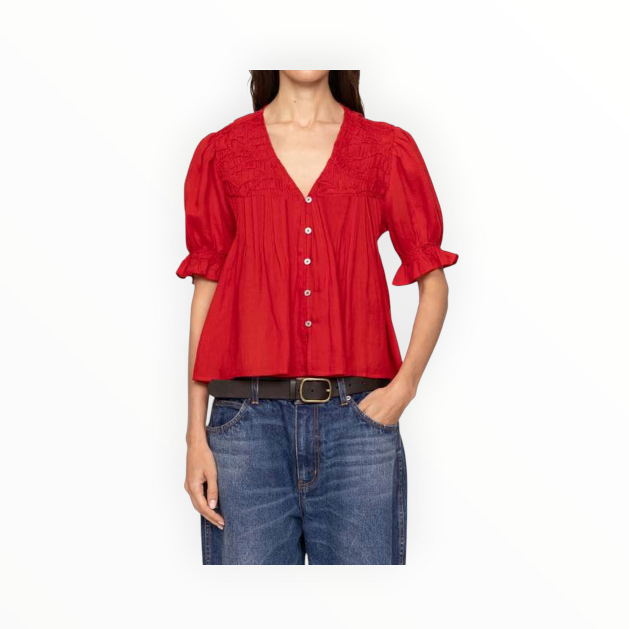 Sea New York Imogen Solid Short Sleeve Top - Red