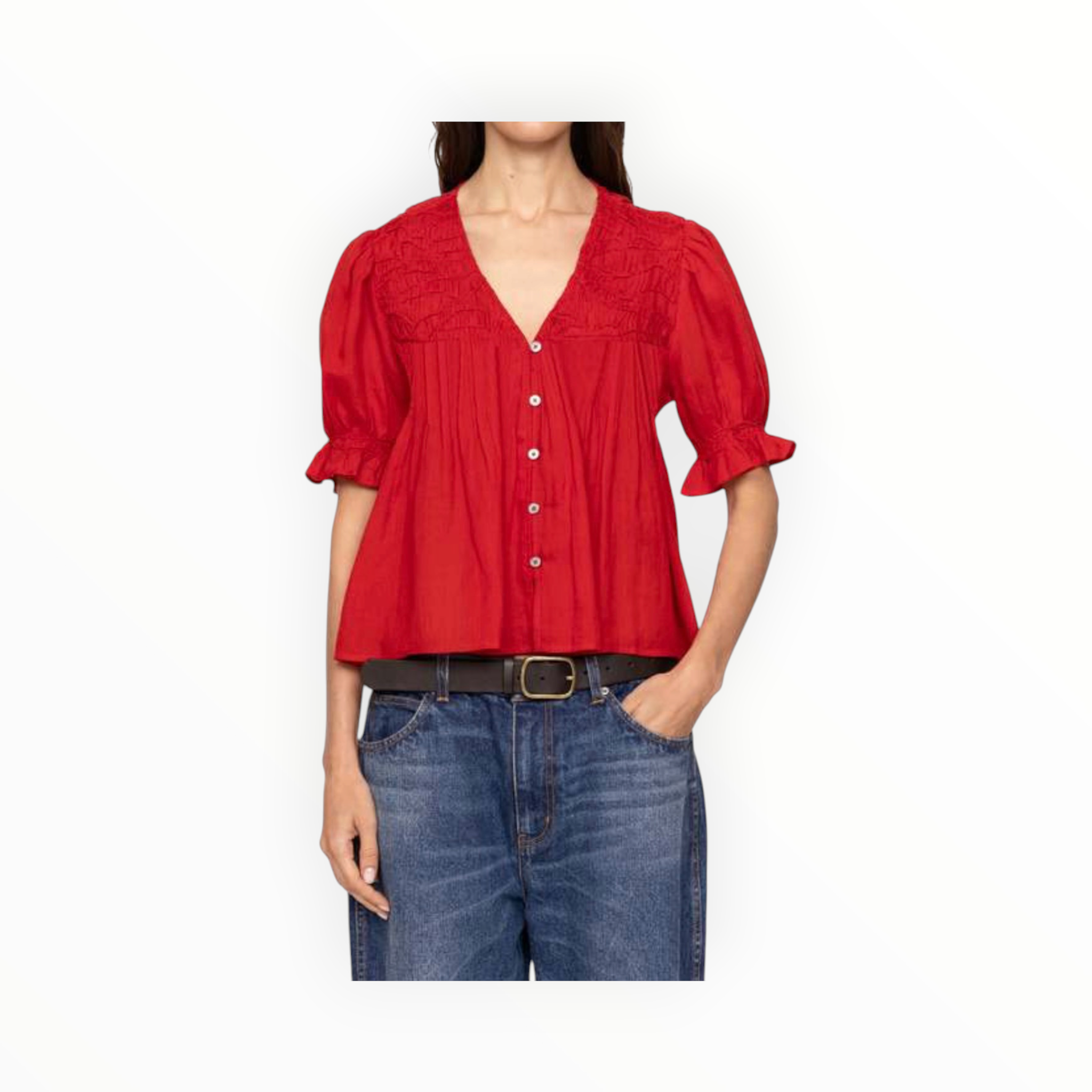 Sea New York Imogen Solid Short Sleeve Top - Red