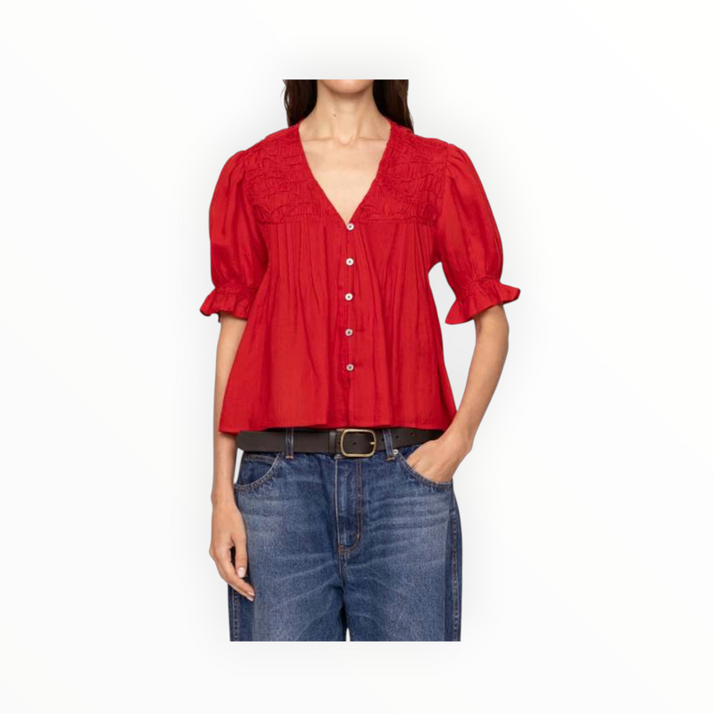 Sea New York Imogen Solid Short Sleeve Top - Red