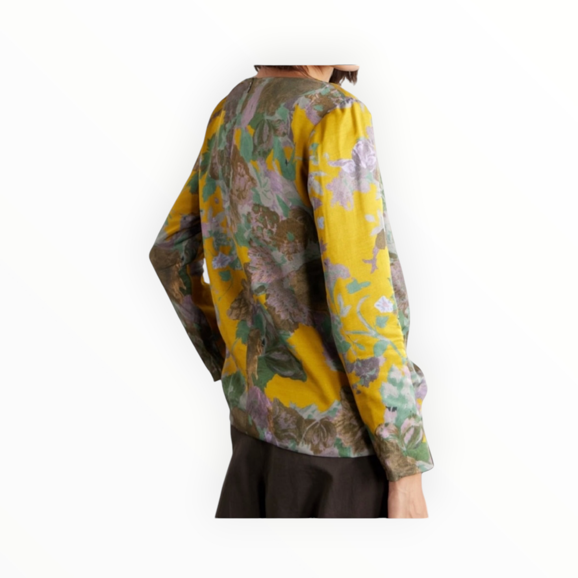 Dries Van Noten Floral Print Draped Crepe Top - Mustard