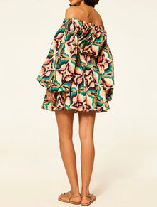 MISA Jordana Dress - Prismatic Tile Coral Cotton