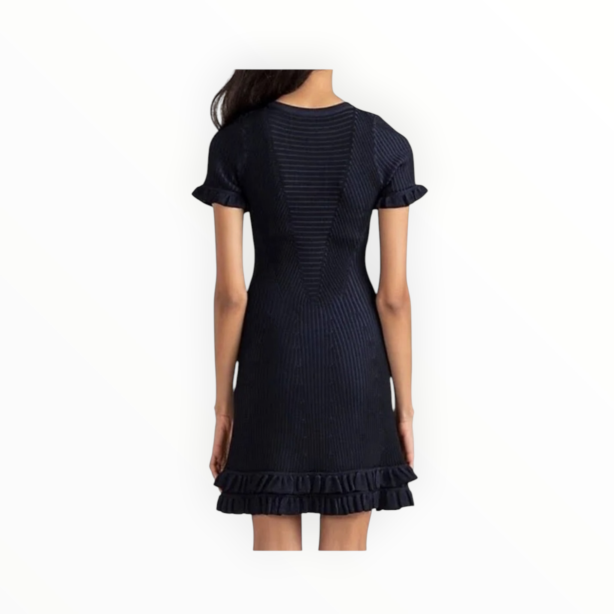 Shoshanna Kate Rib Knit Ruffle Dress - Navy