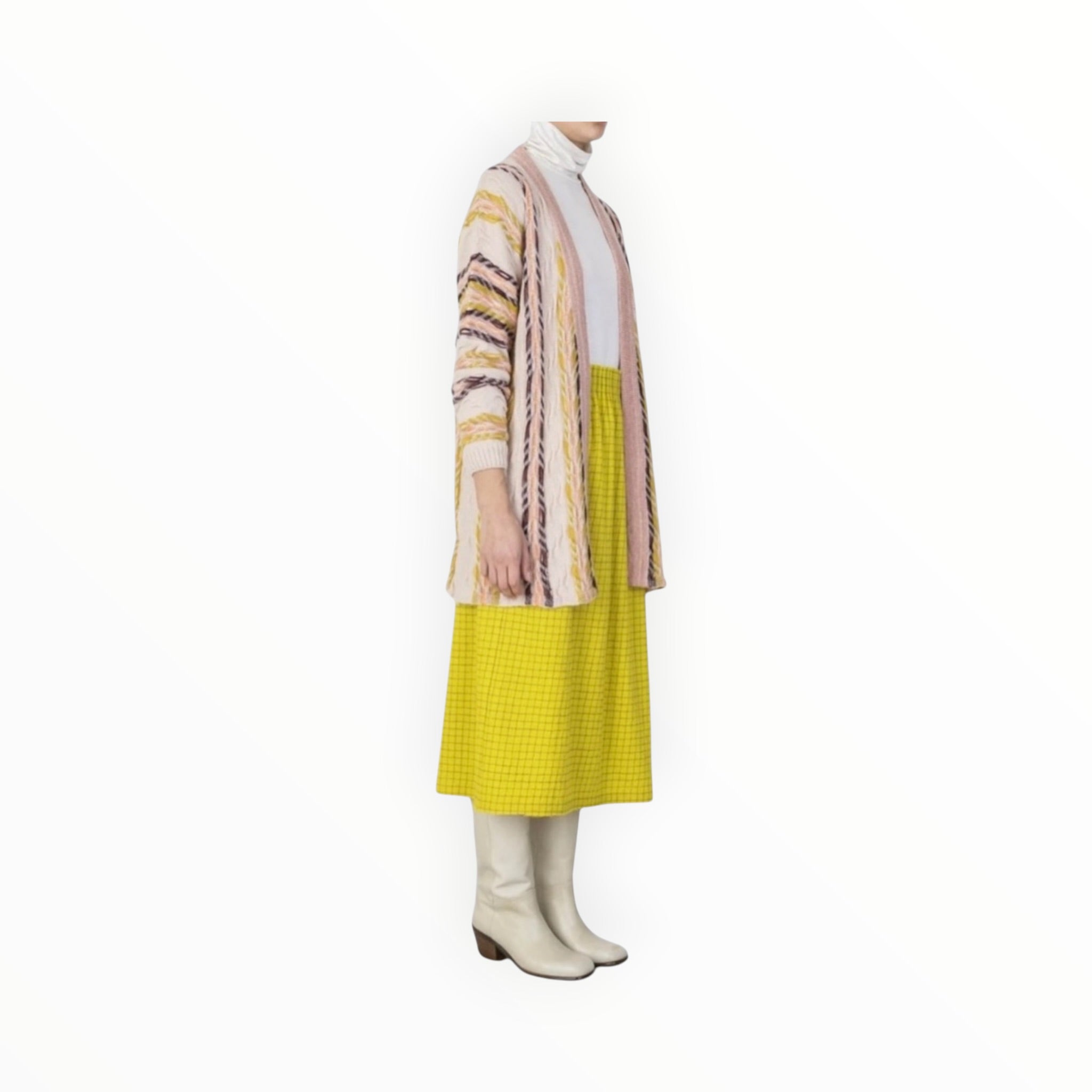 ALYSI Stripes & Jacquard Cardigan - Plaster