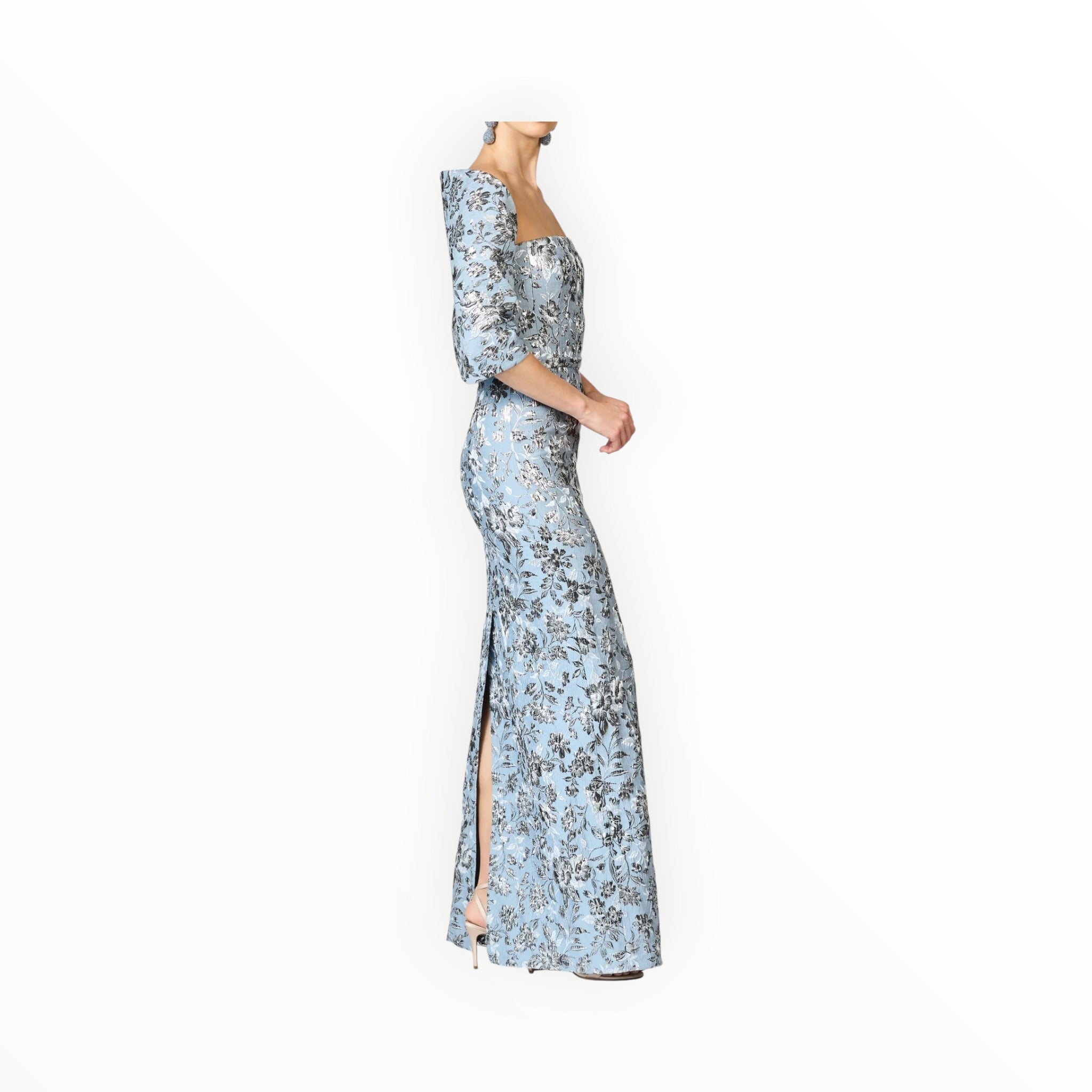 Sachin & Babi Metallic Cloque Sophia Gown - Pewter Gardens