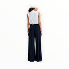 Joseph Ribkoff Wide Leg Jumpsuit With Neck Bow Tie - Midnight Blue/Vanilla