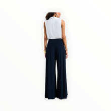Joseph Ribkoff Wide Leg Jumpsuit With Neck Bow Tie - Midnight Blue/Vanilla