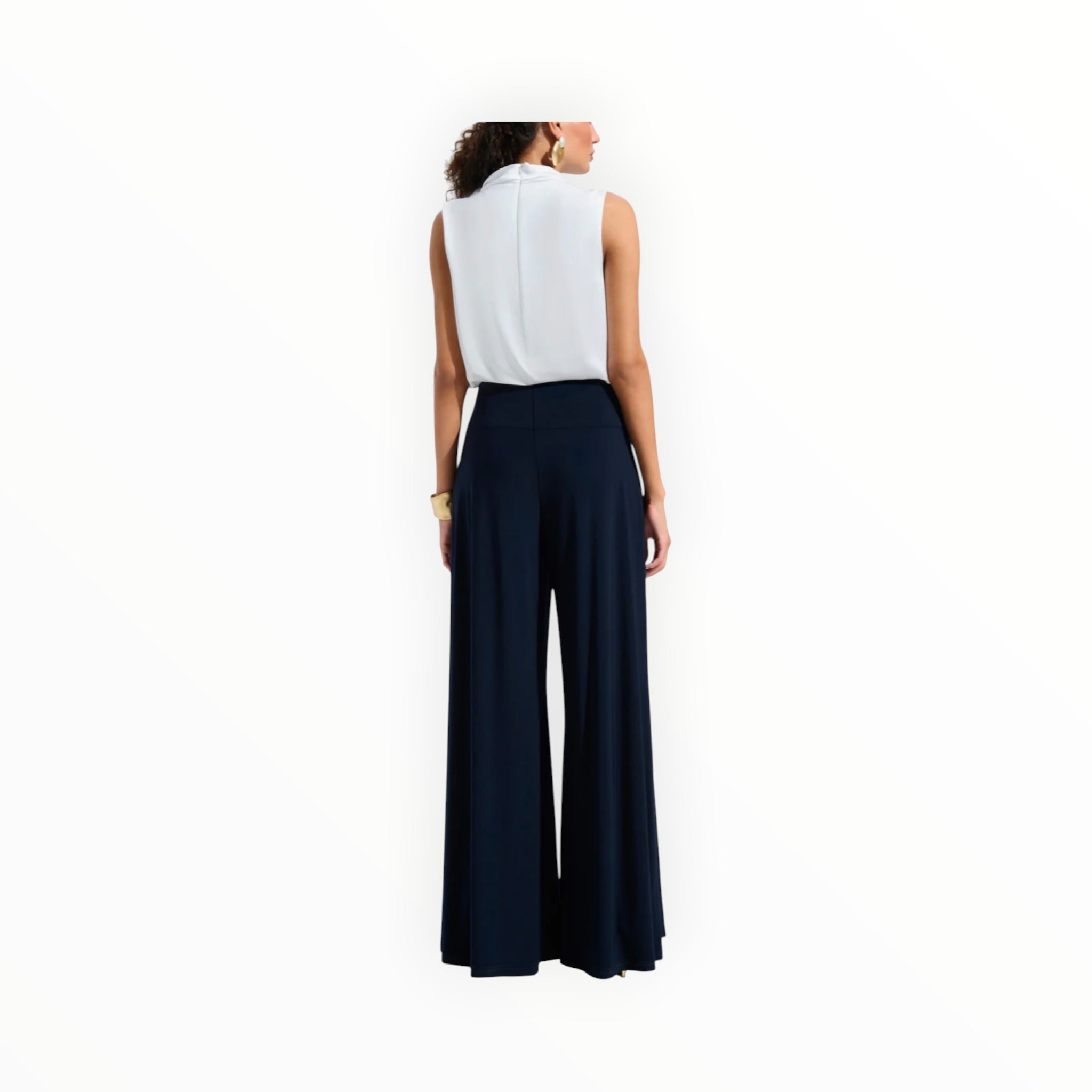 Joseph Ribkoff Wide Leg Jumpsuit With Neck Bow Tie - Midnight Blue/Vanilla