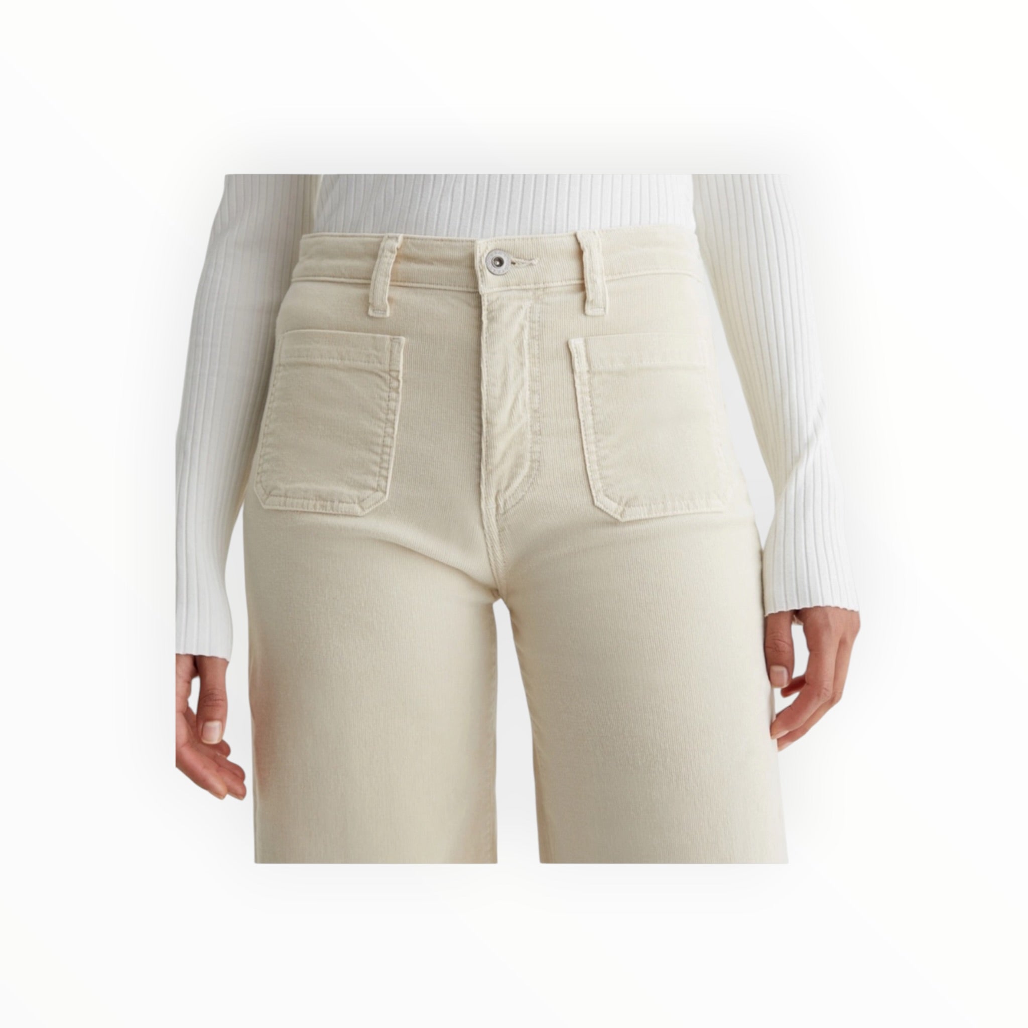 AG Jeans Kassie Corduroy High Rise Wide Leg Crop- Sulfur Cream Froth