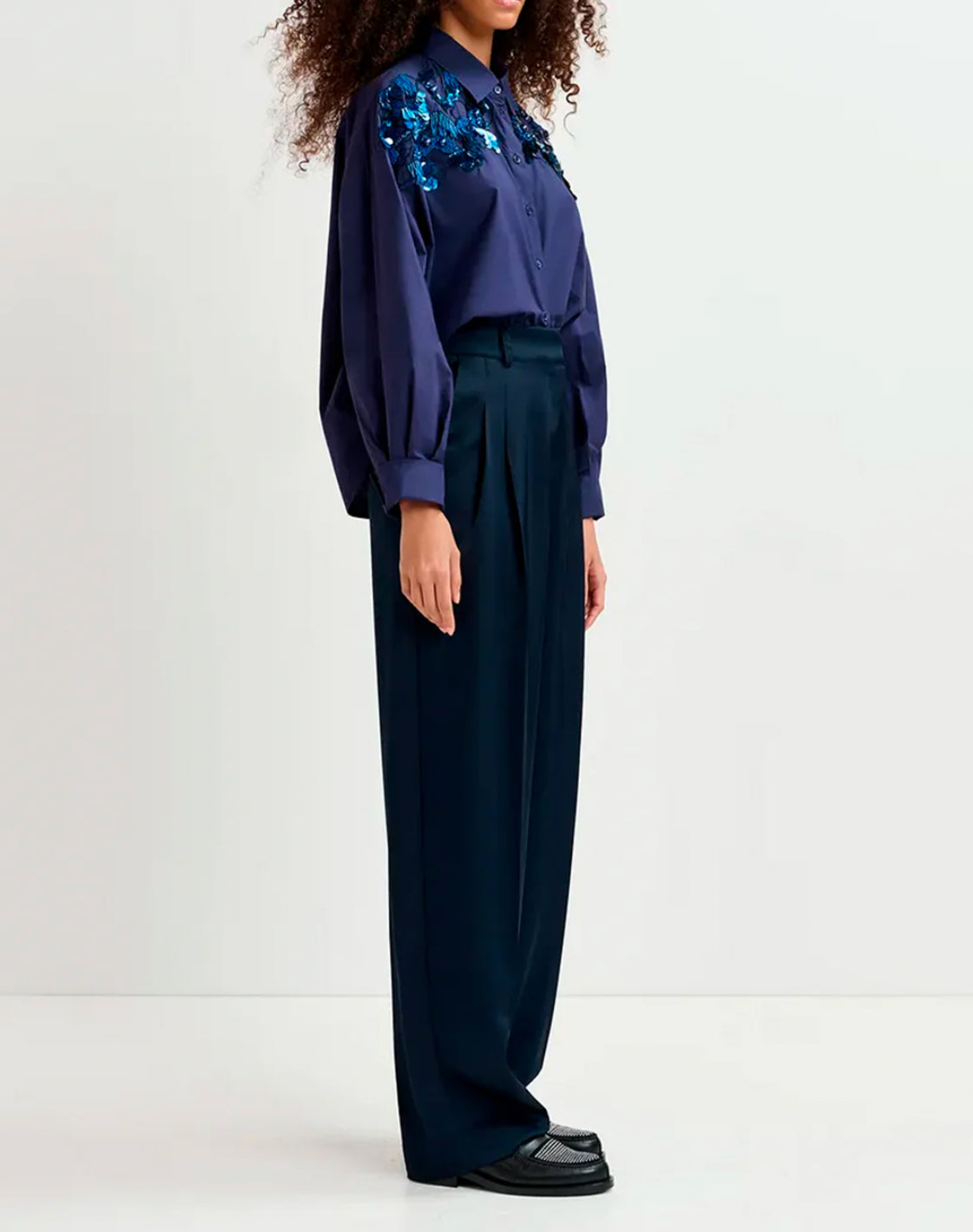 Essentiel Antwerp Gdog Sequin & Beaded Embroideries Shirt 
- Navy