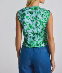 Derek Lam 10 Crosby Ariel Tile Print Asymmetric Top - Kelly Green Multi