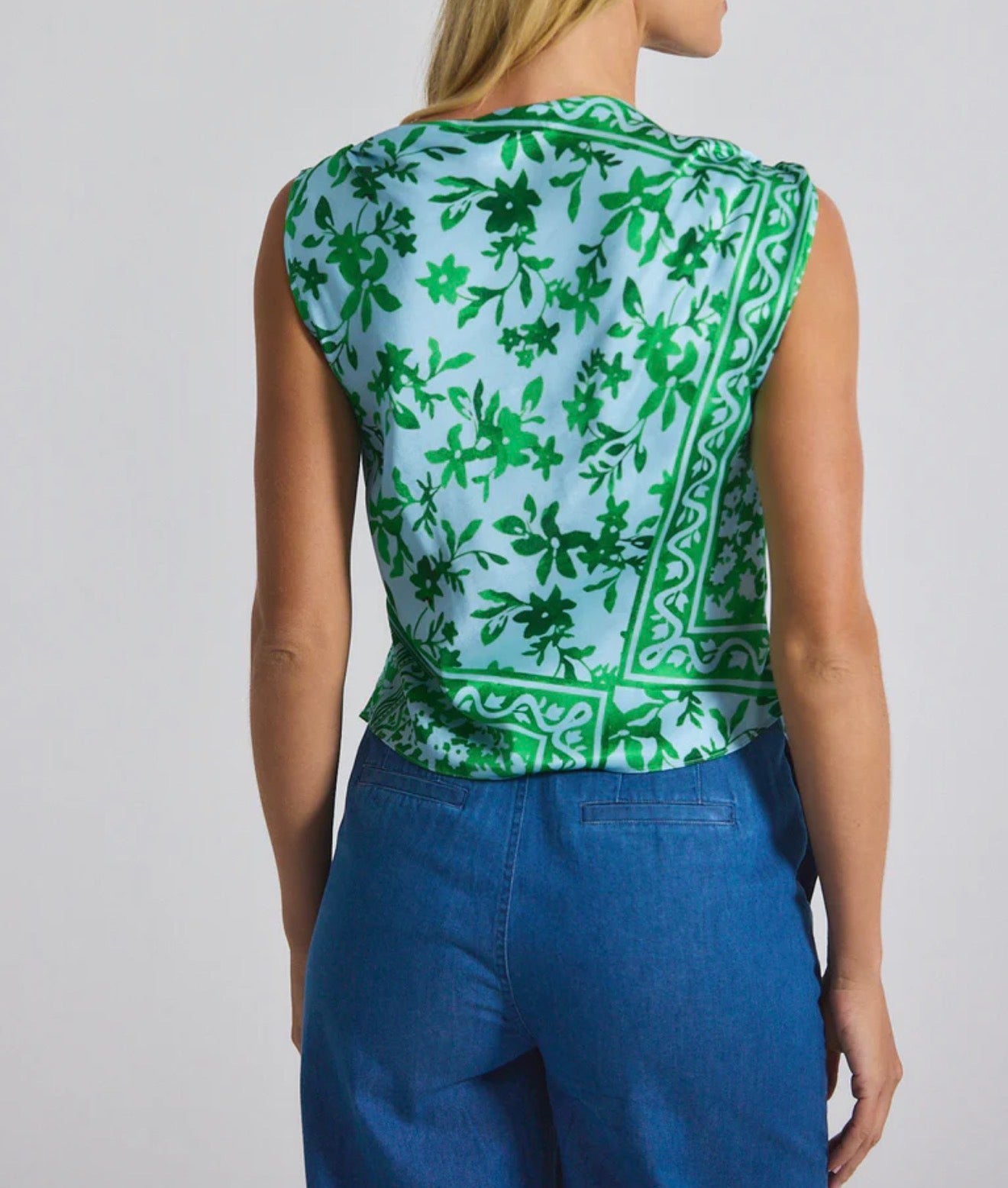 Derek Lam 10 Crosby Ariel Tile Print Asymmetric Top - Kelly Green Multi