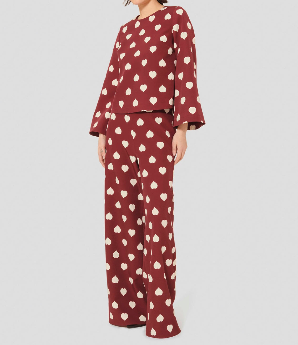 Tara Jarmon Thaissa Burgundy W/White Hearts Top