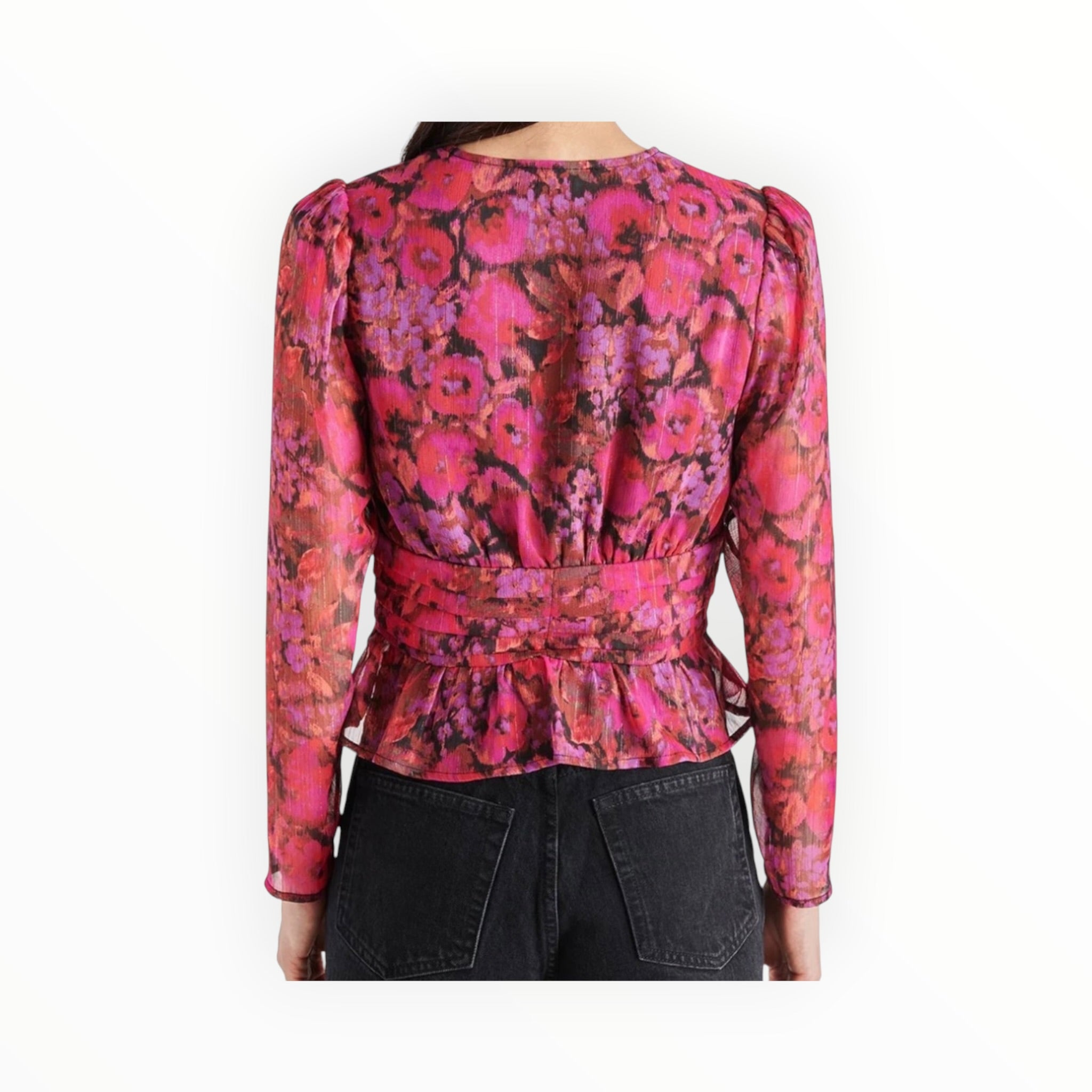 Steve Madden Azura Metallic Peplum Top - Dark Fuschia