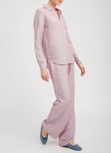 SPRWMN Pink Indigo Striped Linen Easy Pants