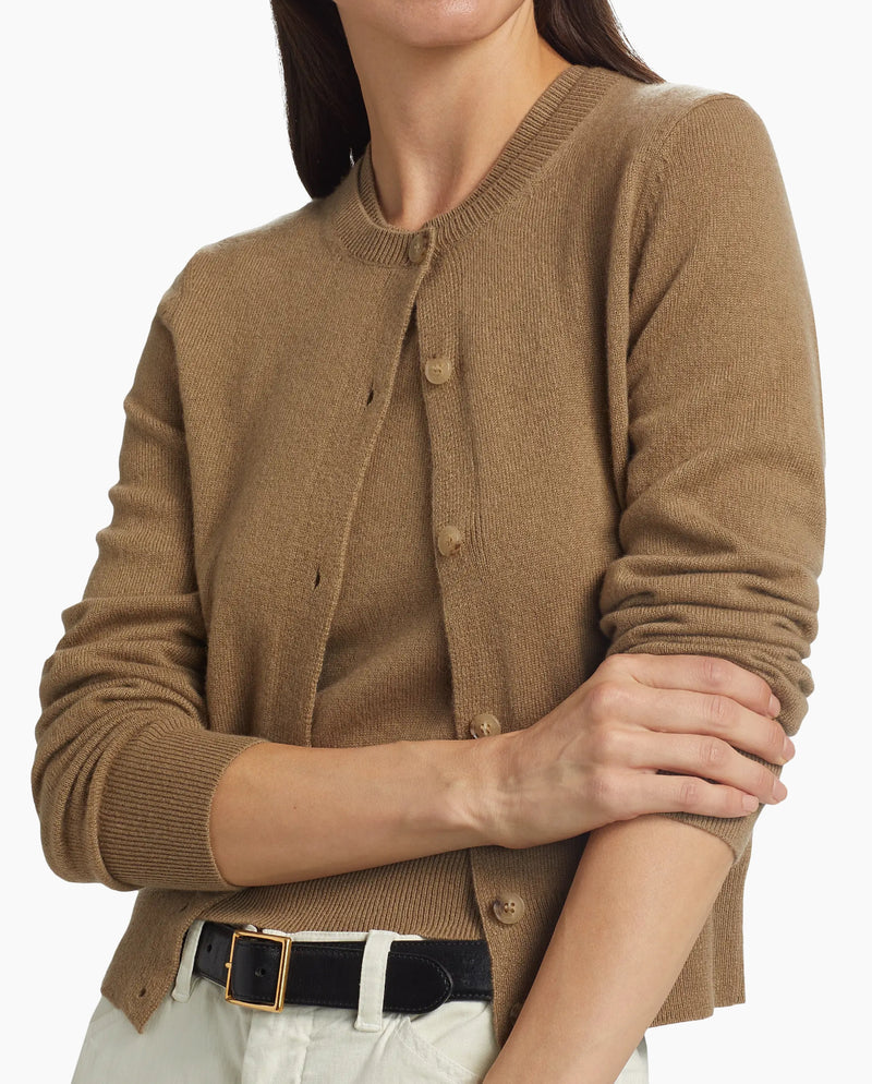 Nili Lotan March Crewneck Cashmere Cardigan - Tan