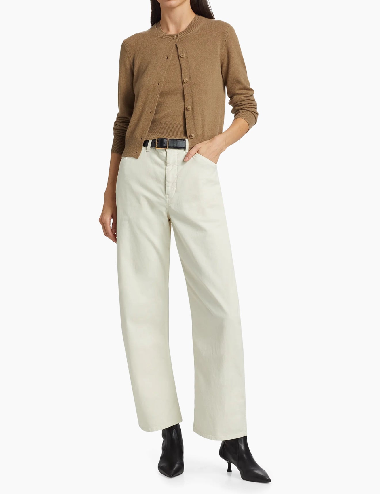 Nili Lotan March Crewneck Cashmere Cardigan - Tan