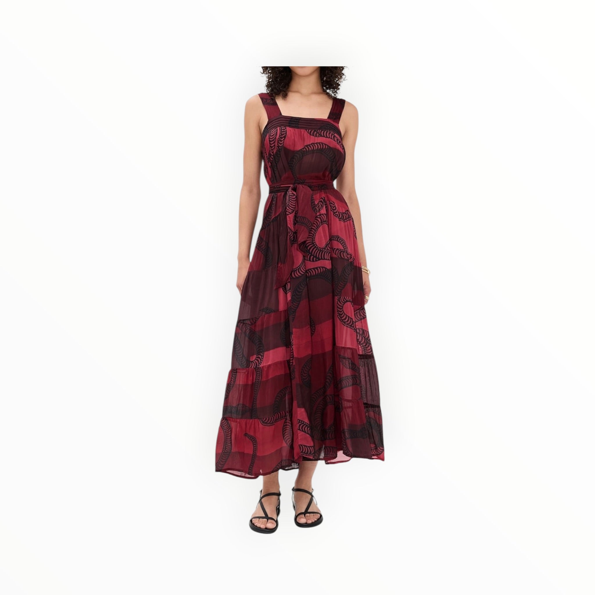 Natalie Martin Jasmine Maxi Dress With Sash - Ament Snake Oxblood