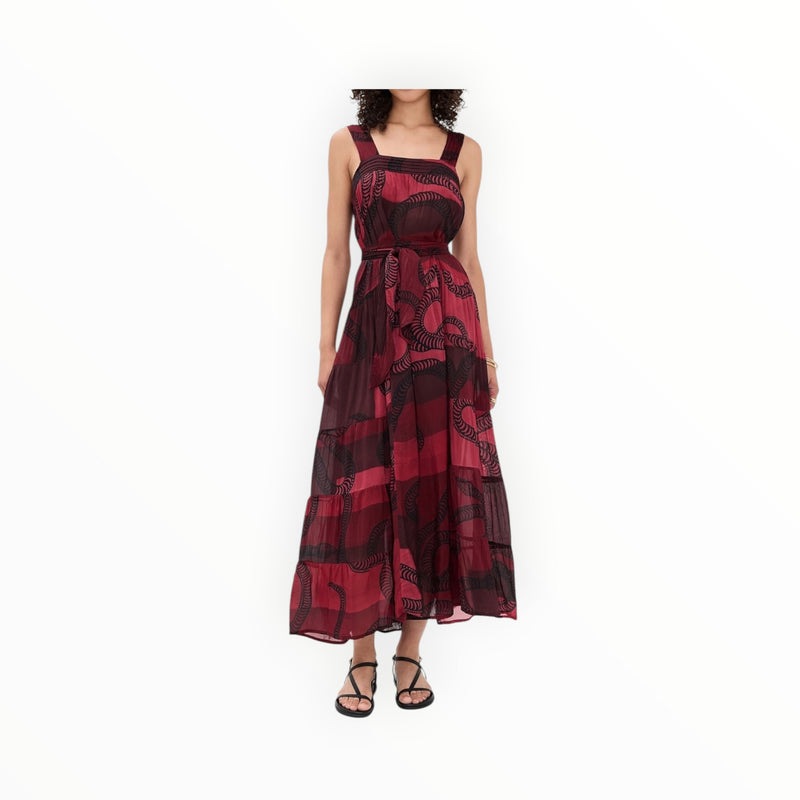 Natalie Martin Jasmine Maxi Dress With Sash - Ament Snake Oxblood