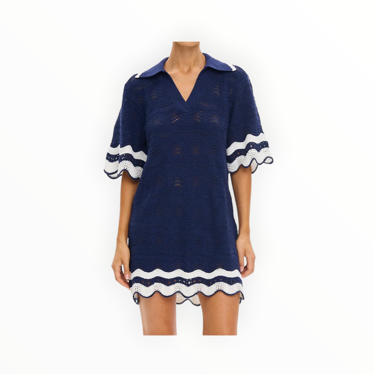 Kivari Camille Knit Mini Dress - Navy/White