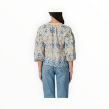 Shoshanna Fred Serra Embroidery Top - Flax/Powder Blue
