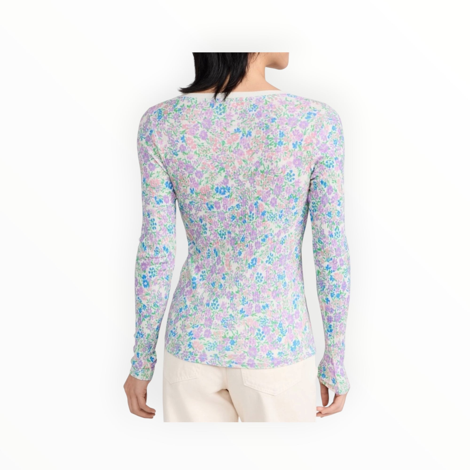 Sundry Vida Floral Henley - Oat Milk