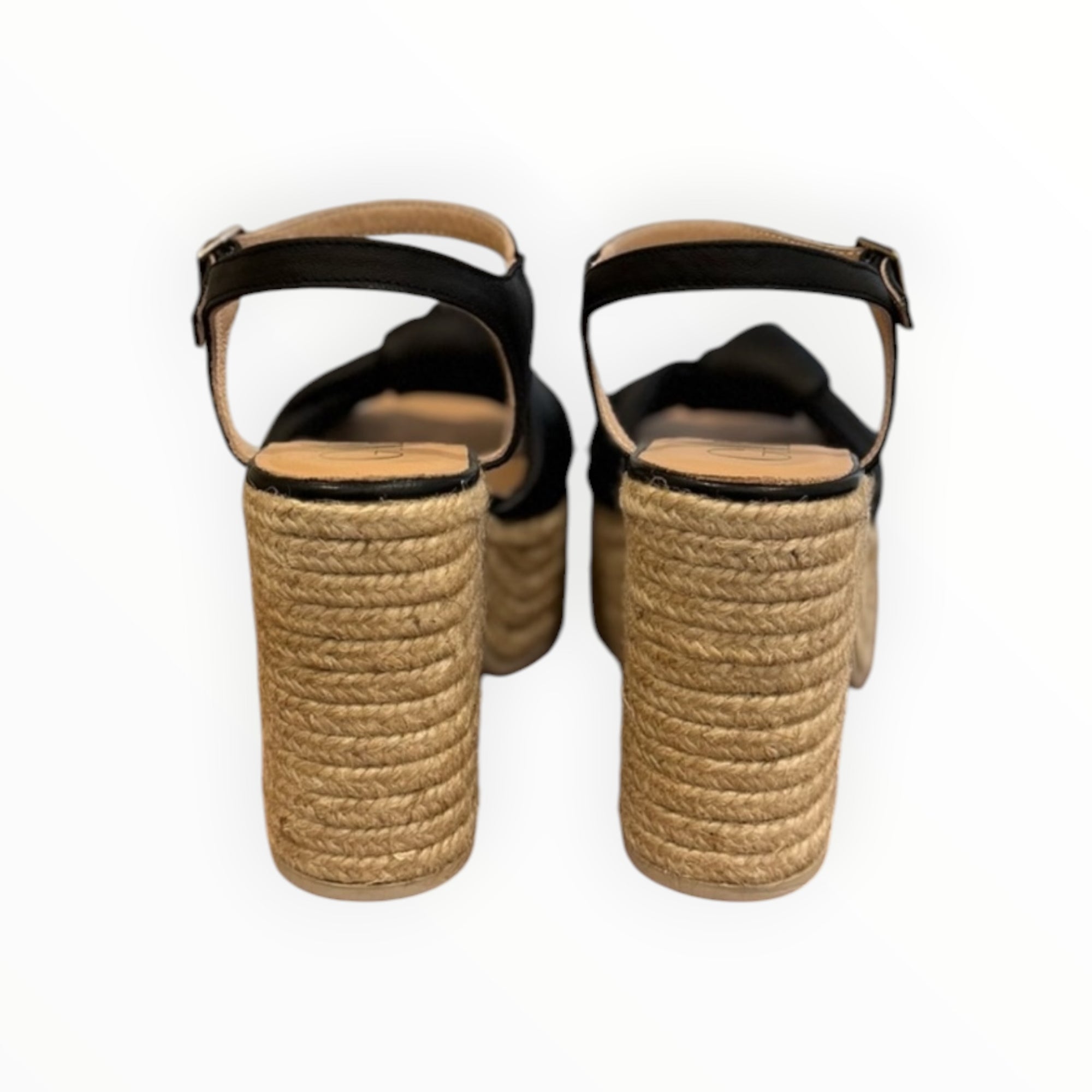 Gaimo Coque Jute Sandals With Tubular Leather Heel - Black