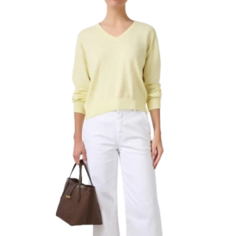 White + Warren Cotton Blend Rib Trim V-Neck - Lemon Sorbet