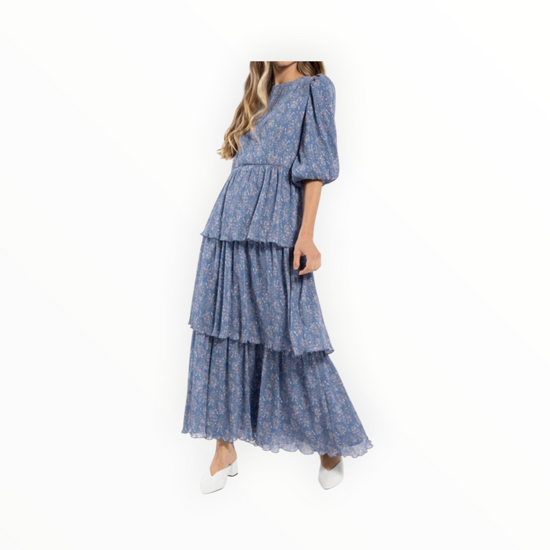 Soie Floral Layered Maxi Dress - Blue