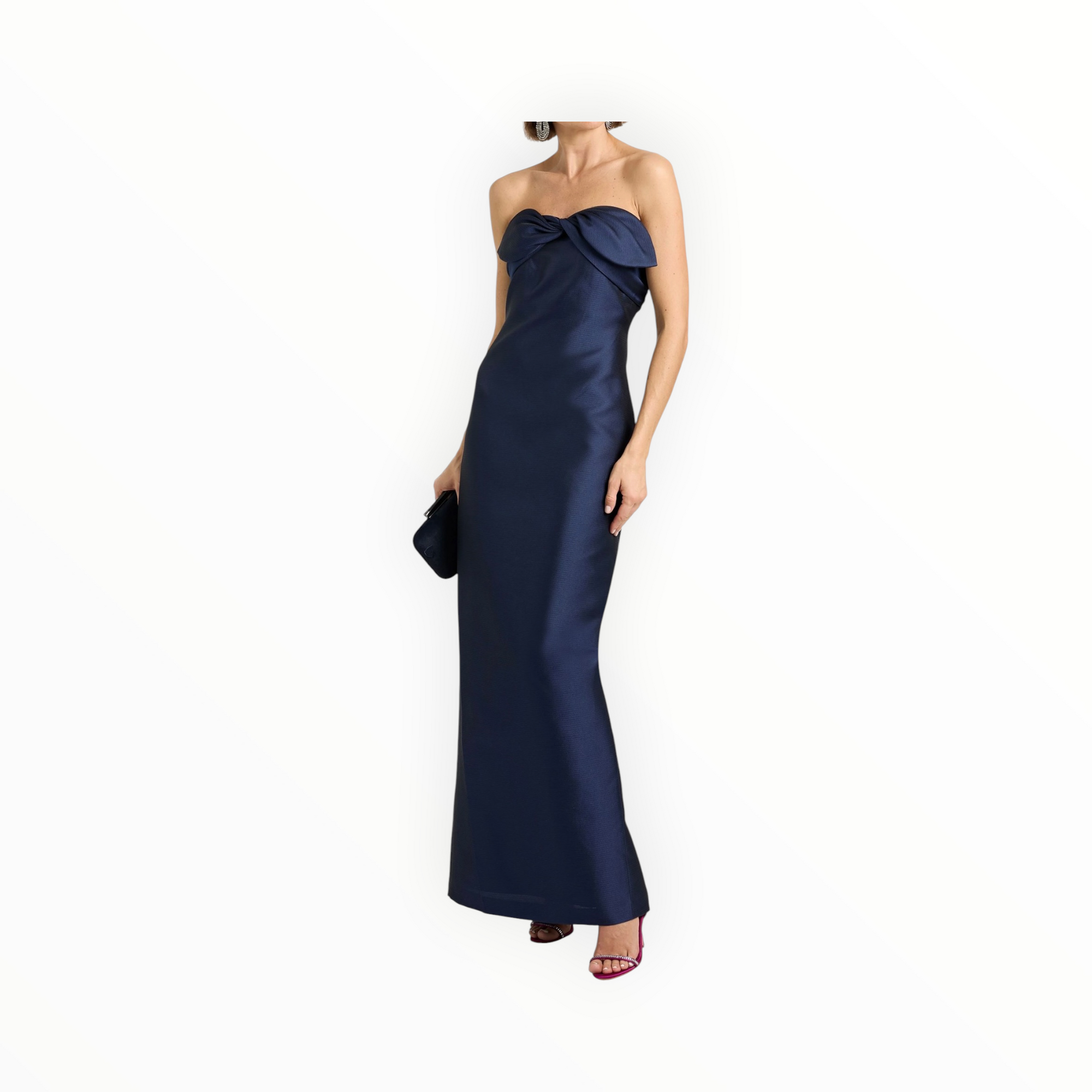 Badgley Mischka Strapless Bow Gown - Navy