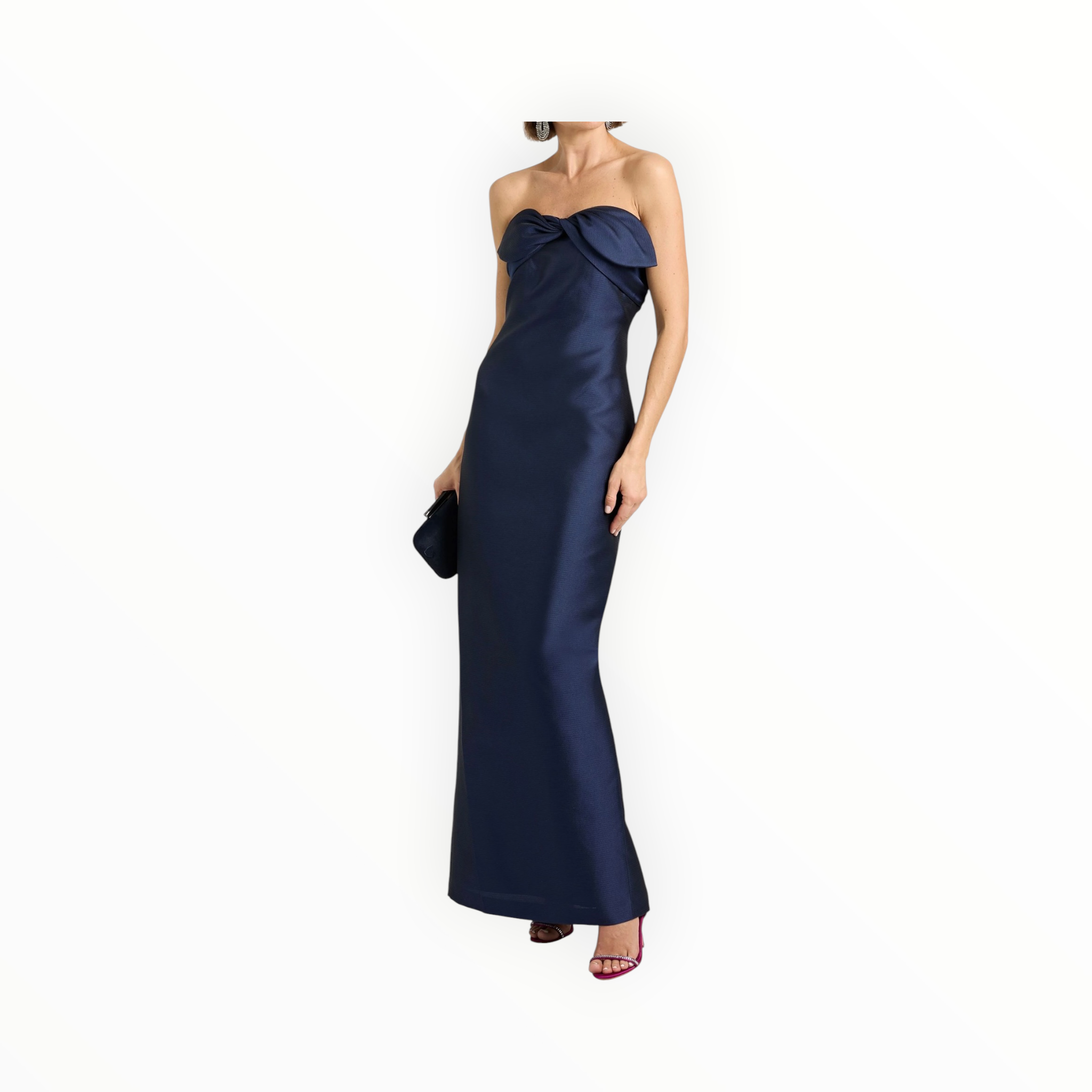 Badgley Mischka Strapless Bow Gown - Navy