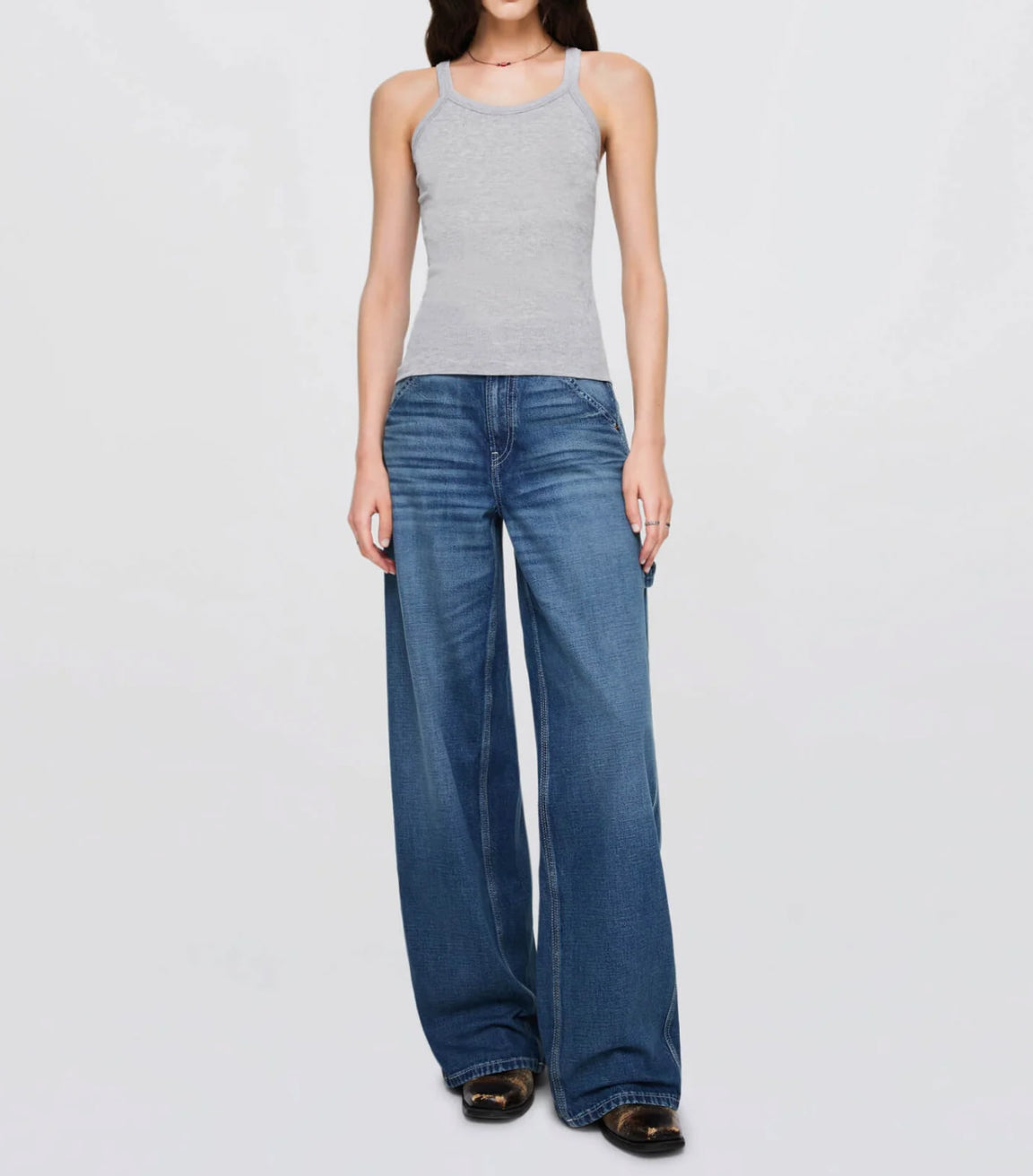 Re/Done Hanes Ribbed Tank - Heather Grey