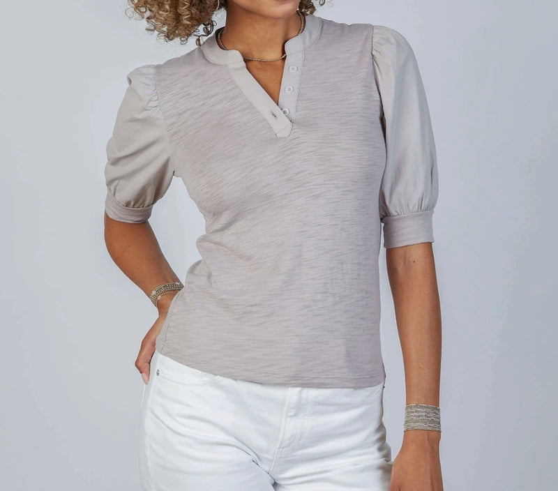 erin grey Kate Puff Sleeve V In Slub - Dusty Lilac