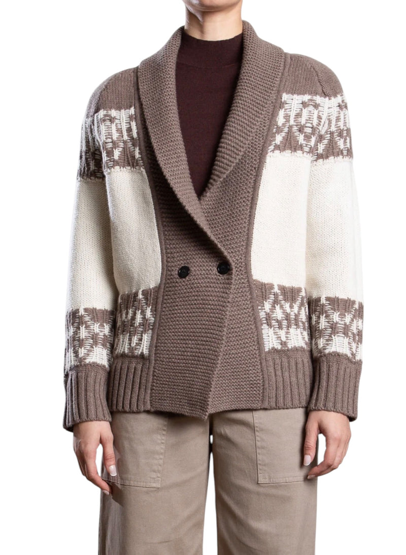 Pharaoh Lawrie Cardigan in Wool Cashmere - Mink/Ivory