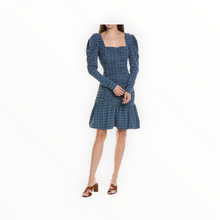 Ganni Stretch Seersucker Gathered Mini Dress - Mini Check Granada Sky