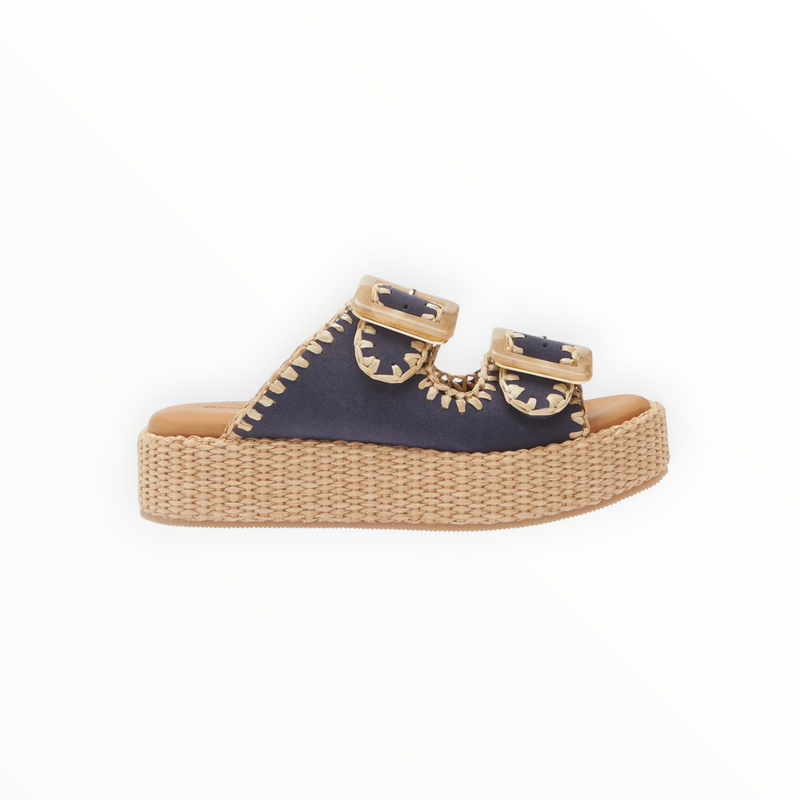 Chocolate Blu Chia Platform Slide Sandal - Navy Suede