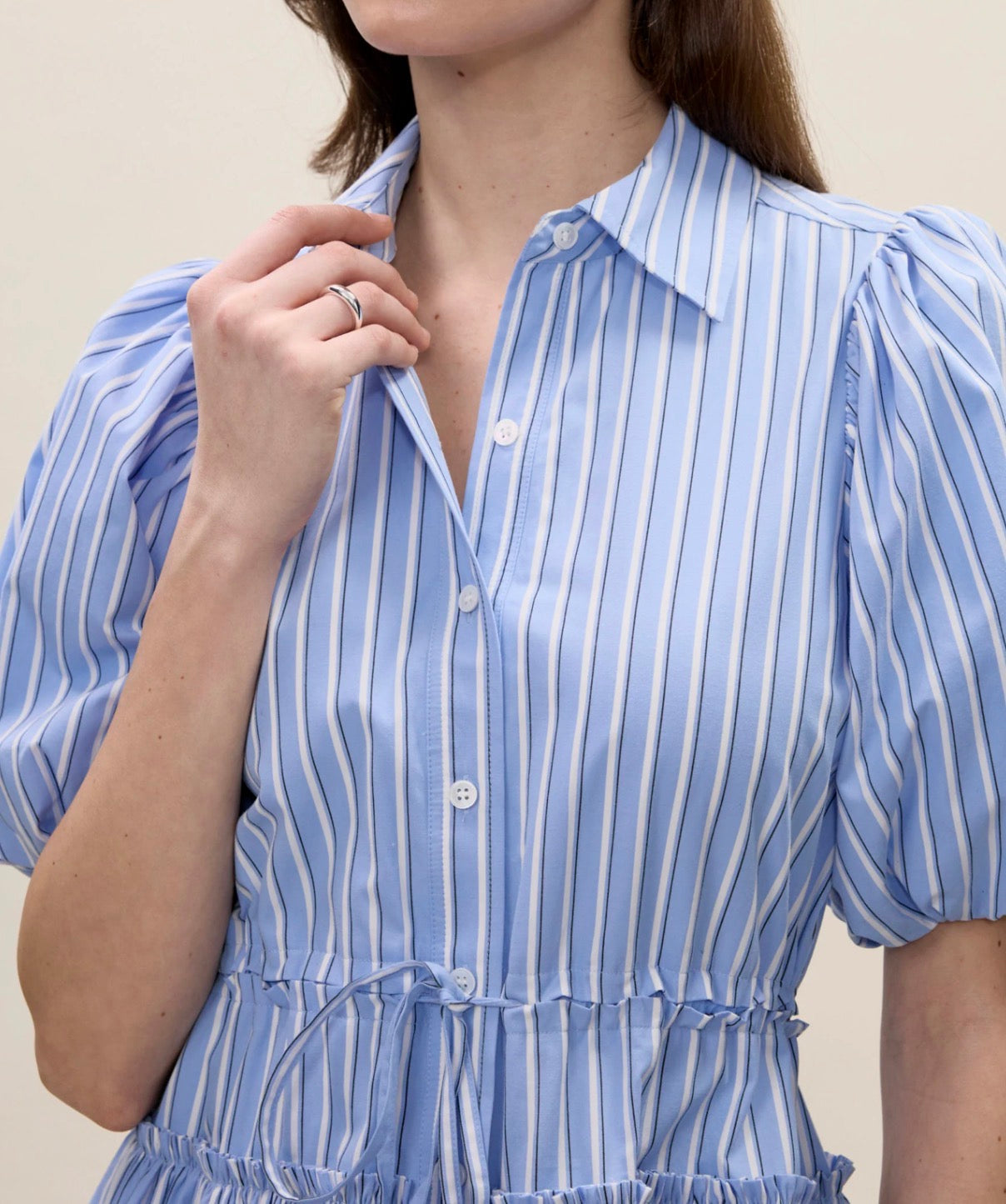 Rebecca Minkoff Priya Poplin Shirt Dress - Blue Stripe