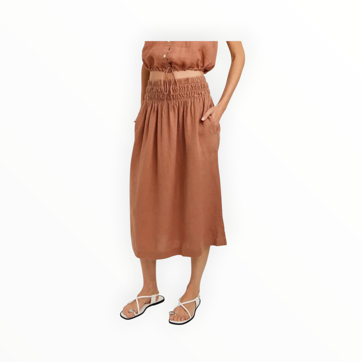 Bella Dahl Smocked Waist Gathered Skirt - Coastal Brown