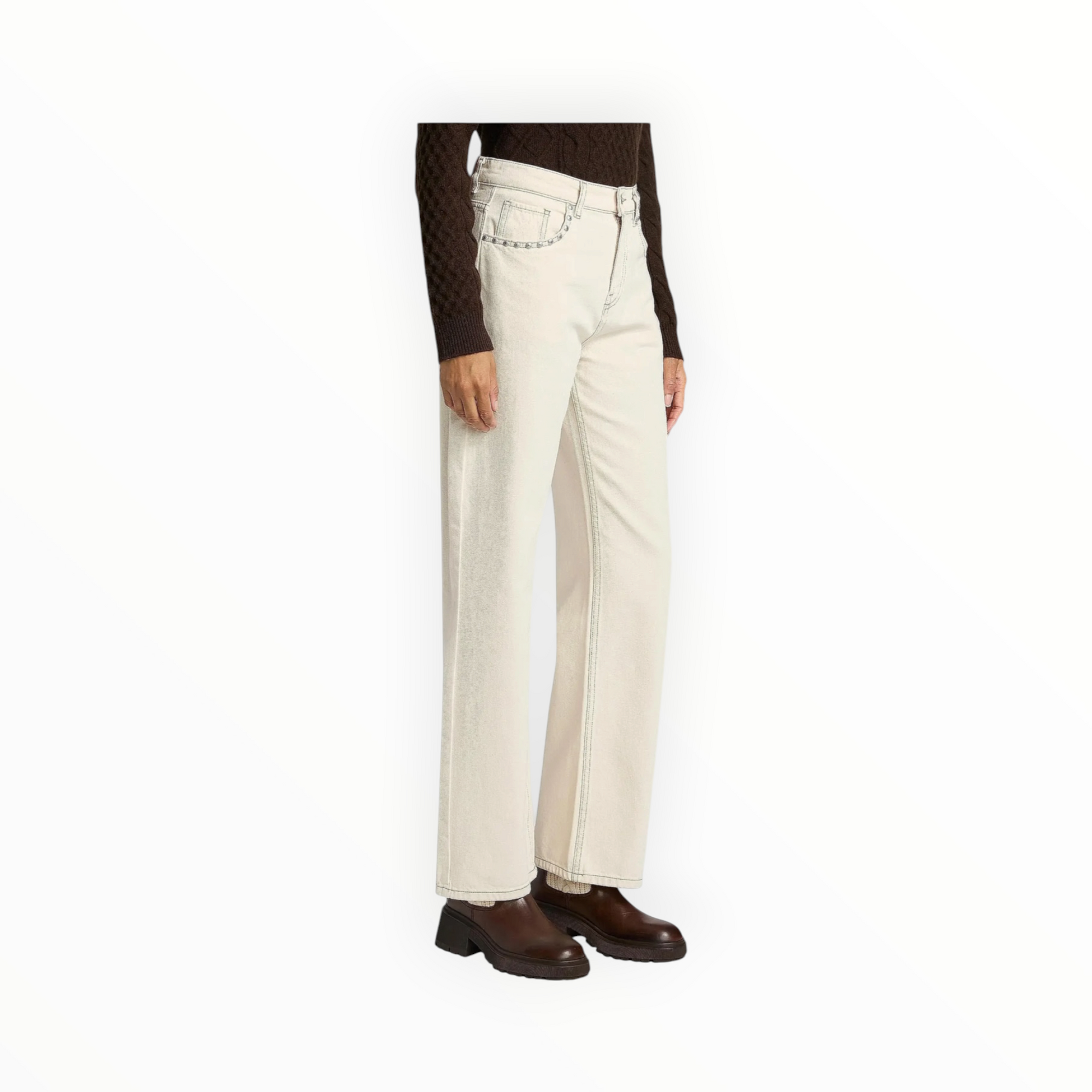 ba&sh Stunner Studden Straight Jeans - Ecru