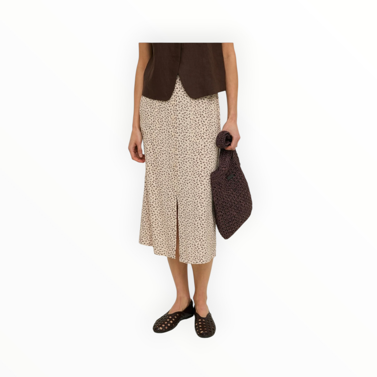Yerse EcoVero™ Floral Print Skirt - Ecru