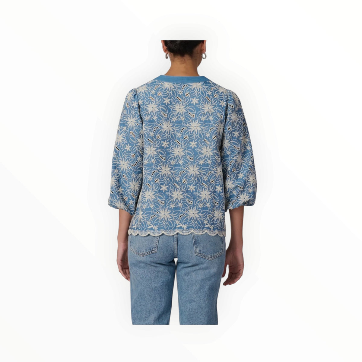 Shoshanna Embroidered Lizzie Top - Chambray Ivory